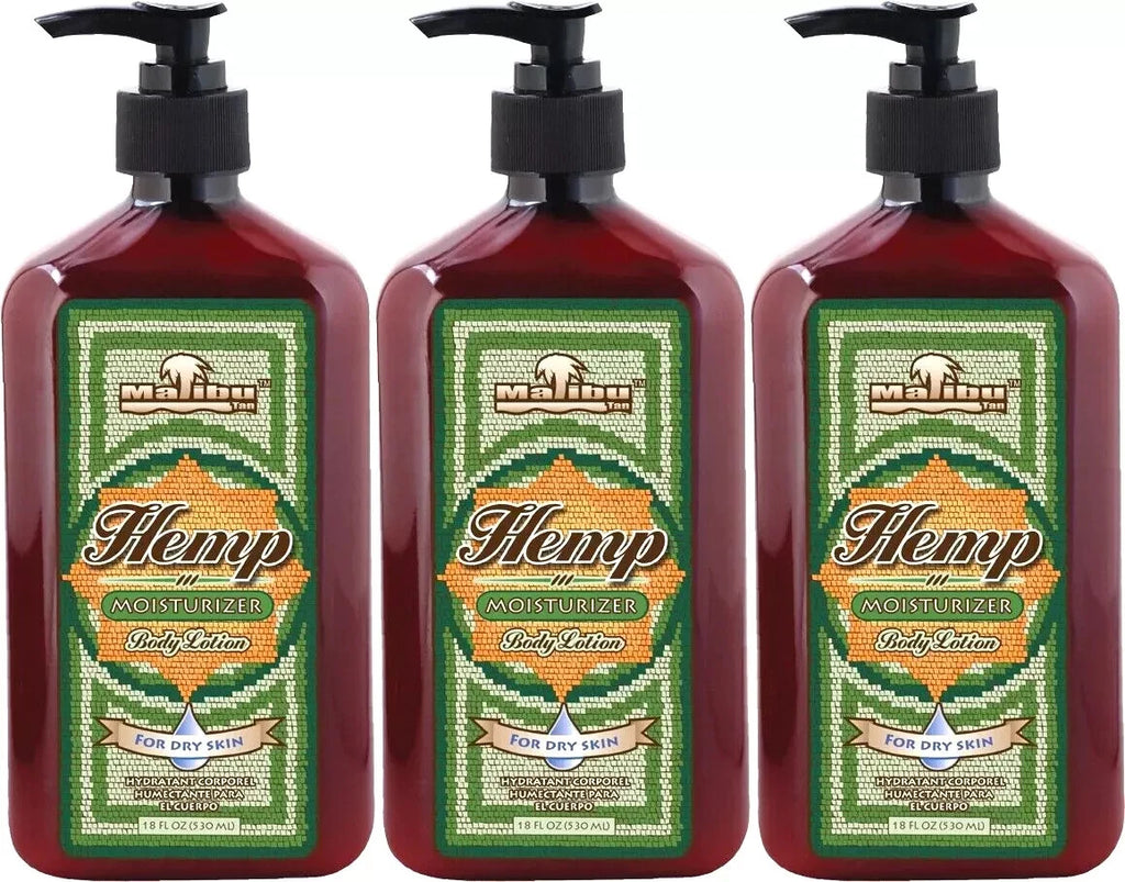 Malibu Tan HEMP BODY LOTION for Dry Skin Hemp Moisturizer, 3-Pack 18 fl oz each