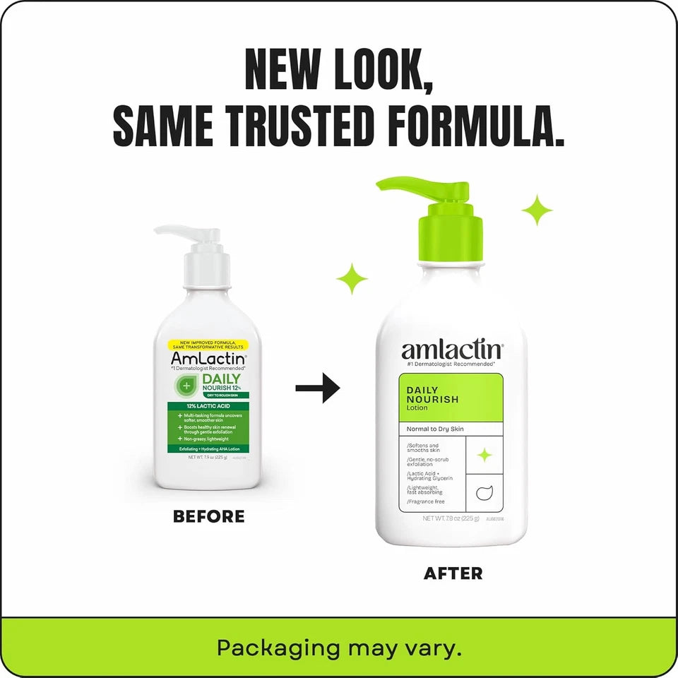 Amlactin Daily Nourish Therapeutic Body Lotion for Dry Skin - No-Scrub Exfoliato
